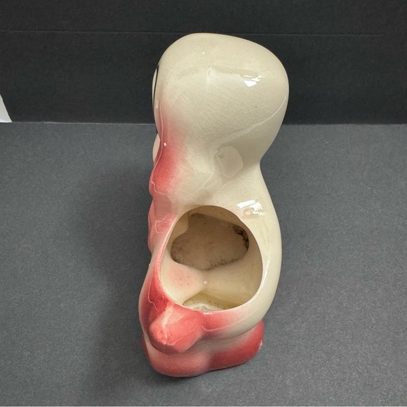 Vintage Cocker Puppy Big & Sad Eye Dog Ceramic Planter, Ivory And Pink, 5” Tall - Picture 5 of 8